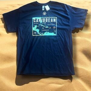 Gildan Men's XL Royal Caribbean Map Graphic T-Shirt Navy Blue Short Sleeve NWT